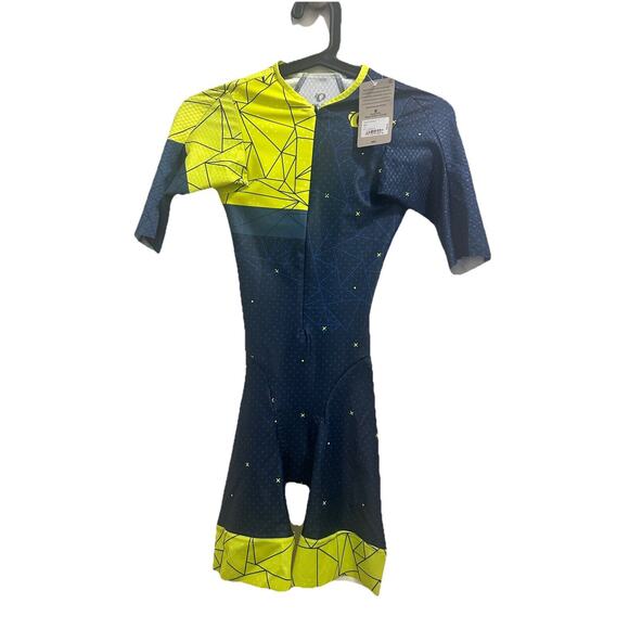 Pearl Izumi Men's Geometric Cycling Jersey in Navy and Neon - Picture 1 of 11